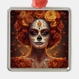 Adorno Metálico La Catrina Marigold Día de los Muertos Calavera de