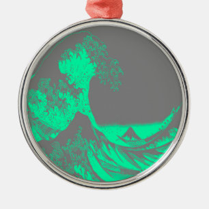 Adorno Metálico La gran ola de marea verde y gris