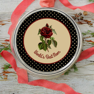 Adorno Metálico La mejor mamá del mundo Rosa de Borgoña en Harle