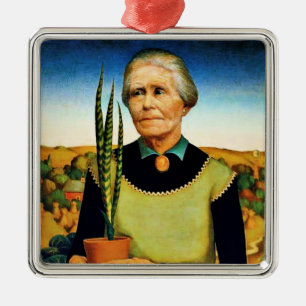 Adorno Metálico La mujer con plantas de Grant Wood