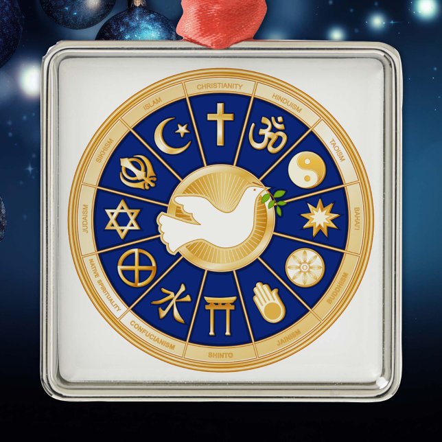 Adorno Metálico La paloma de la paz ( The mandala highlights twelve religions that express the global diversity of spiritual beliefs.)