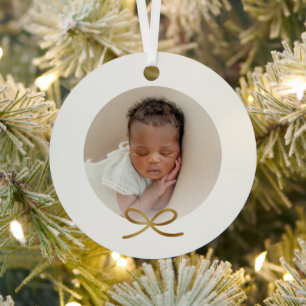 Adorno Metálico La primera foto mínima de bebe de oro en Navidad