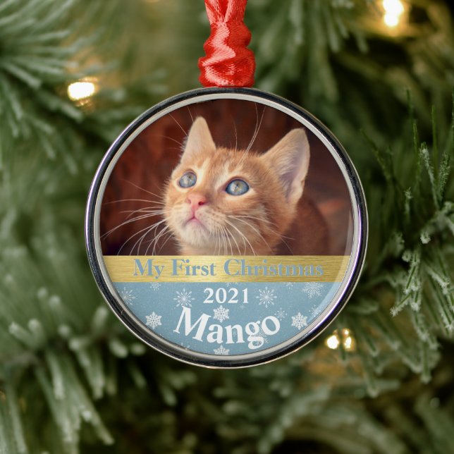 Adorno Metálico La primera foto navideña de Kitten personalizada M (Árbol)