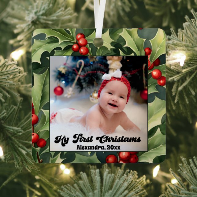 Adorno Metálico La primera foto navideña del bebé moderno (in situ)