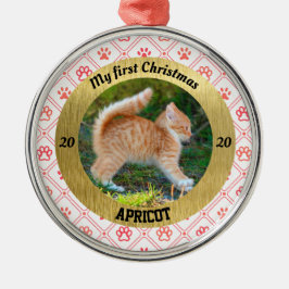 Adorno Metálico La primera foto navideña del gatito personalizado