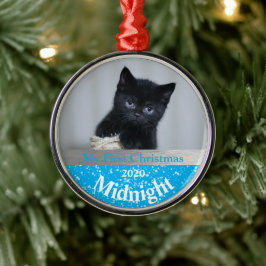 Adorno Metálico La primera foto navideña del gatito personalizado