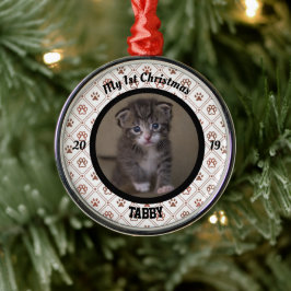 Adorno Metálico La primera foto navideña del gatito personalizado