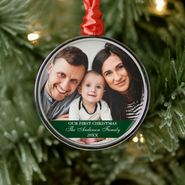 Adorno Metálico La primera foto verde de la familia navideña (Árbol)