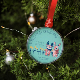 Adorno Metálico La primera Navidad de bebé amigos Reno adorables