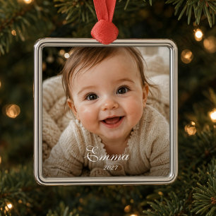 Adorno Metálico La primera Navidad del bebé Foto personalizada del