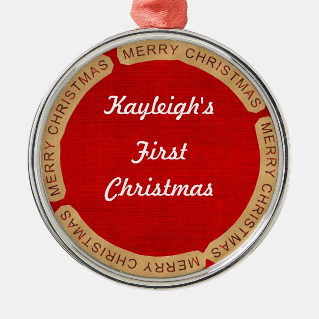 Adorno Metálico La primera Navidad del bebé personalizado (Frente)