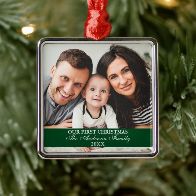 Adorno Metálico La primera Plaza Verde de la Familia navideña (Árbol)