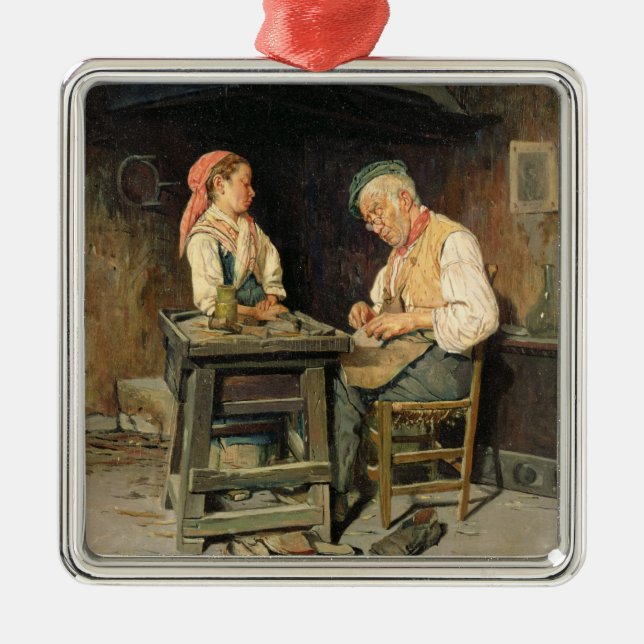 Adorno Metálico La tienda del zapatero, 1874 (aceite en el panel) (Frente)