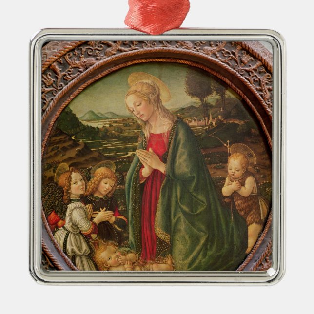 Adorno Metálico La Virgen que adora al niño de Cristo (Frente)