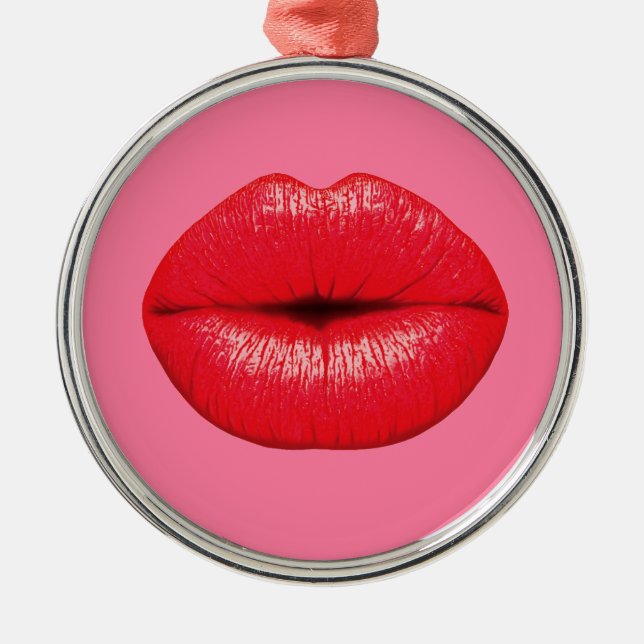 Adorno Metálico Labios grandes del arte pop del lápiz labial rojo (Frente)