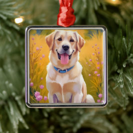 Adorno Metálico Labrador Amarillo | Pintura de Perro Labrador Retr
