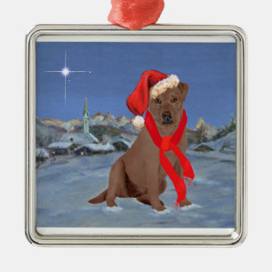 Adorno Metálico Labrador Retriever de chocolate de Navidad