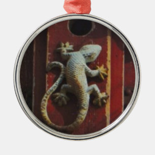 Adorno Metálico lagarto gris de madera desgastada