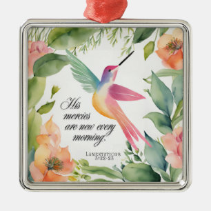 Adorno Metálico Lamentaciones 3:22-23 Colibrí Cristiano