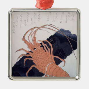 Adorno Metálico Langoustine con un bloque del carbón de leña,