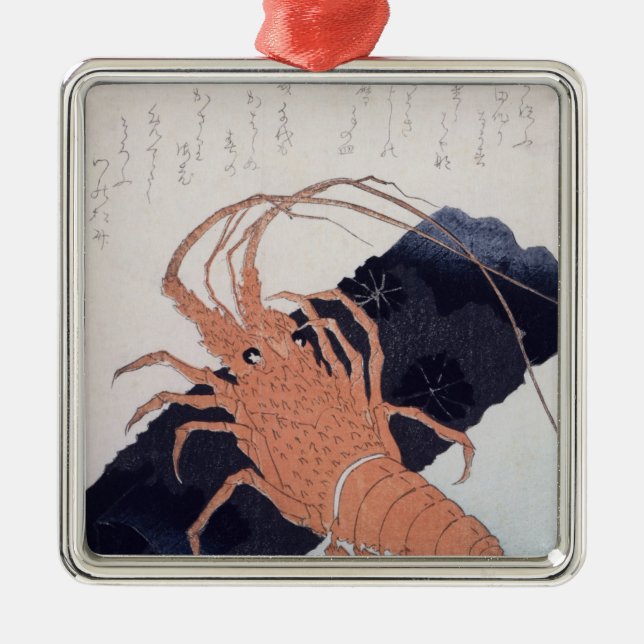 Adorno Metálico Langoustine con un bloque del carbón de leña, (Frente)