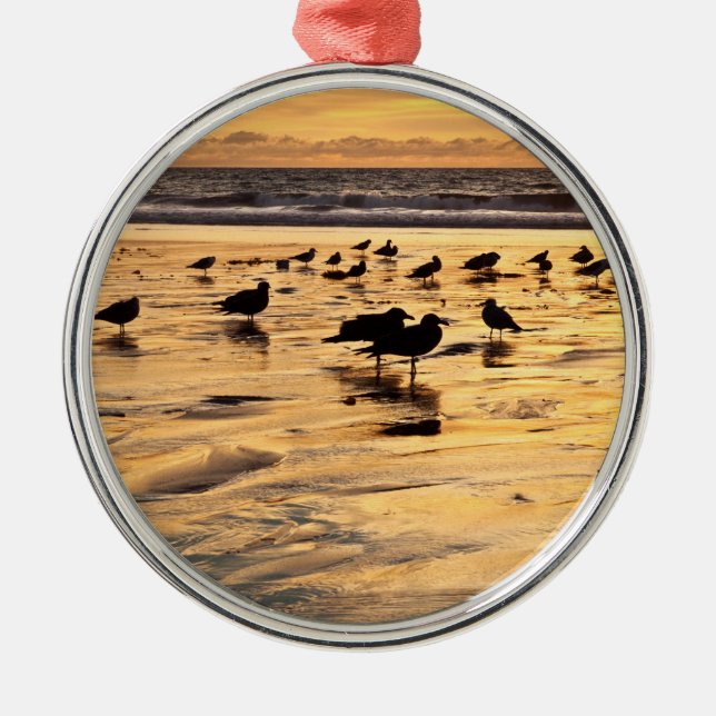 Adorno Metálico Las Gaviotas Del Mar En La Playa Al Atardecer (Frente)