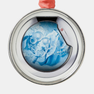 Adorno Metálico lavadora con marco plateado animada