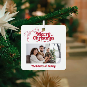 Adorno Metálico Lazo rojo de Navidad doodle foto retro