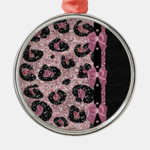 Adorno Metálico Lazos de cinta de estampado de leopardo rosa RAB R