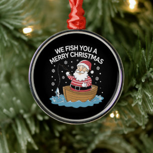 Adorno Metálico Le Deseamos una Feliz Navidad Pescador Pescando 