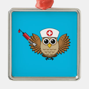 Adorno Metálico Lechuza de enfermera con Personalizado de jeringas