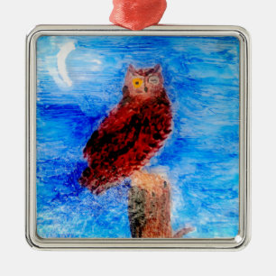 Adorno Metálico Lechuza marrón de pájaro lunar