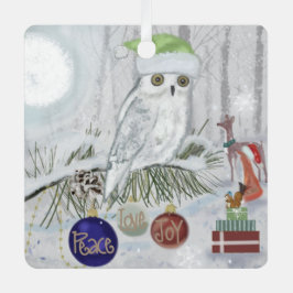 Adorno Metálico Lechuza Snowy amigos en la víspera de los Navidade