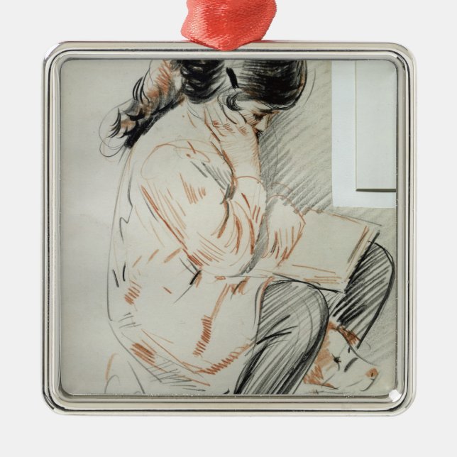 Adorno Metálico Lectura de Paulette que se sienta en su perro de (Frente)