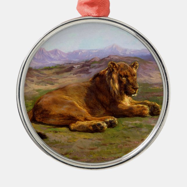 Adorno Metálico León salvaje en la sabana africana (Frente)