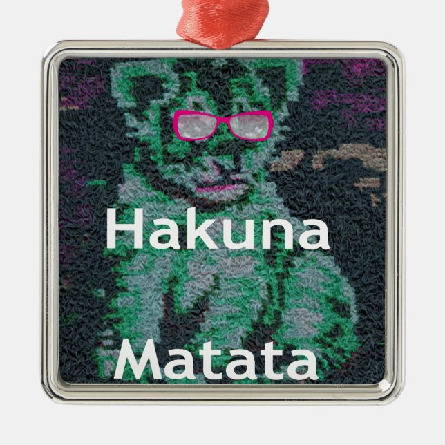 Adorno Metálico León verde con gafas rosas "Hakuna Matata" Arte (Frente)