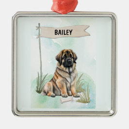 Adorno Metálico Leonberger Watercolor Personalized Dog