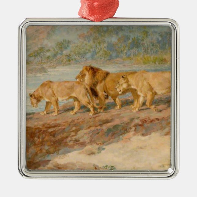 Adorno Metálico Leones en la ribera de un río africano (Frente)