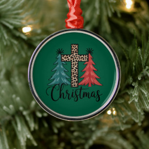 Adorno Metálico Leopardo Cruz Árboles de Navidad Cristianos 