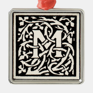 Adorno Metálico Letra Art Nouveau Monograma M Antiguo