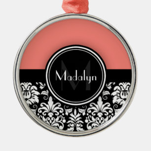 Adorno Metálico Letra coral negra blanca damascal monograma