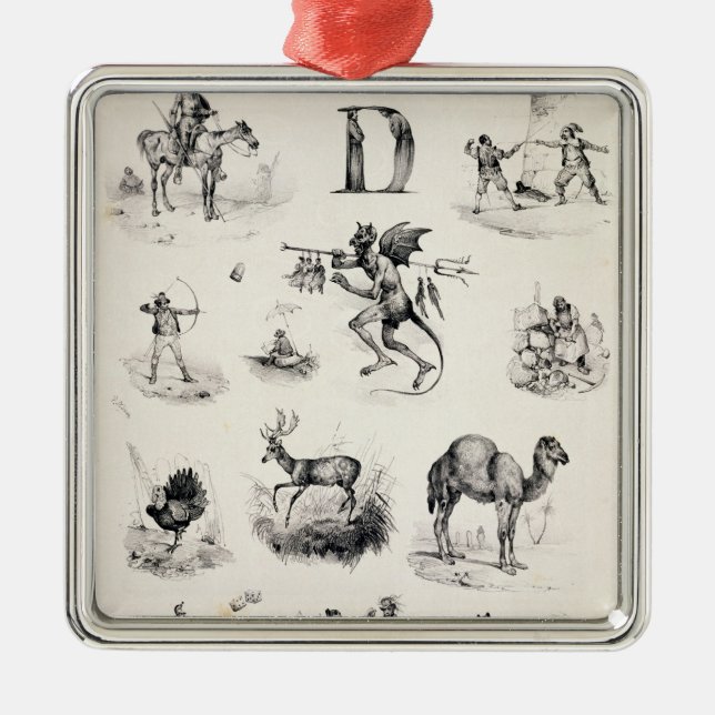 Adorno Metálico Letra D de una cartilla del alfabeto, 1832 (Frente)