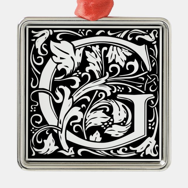 Adorno Metálico Letra G monograma medieval inicial (Frente)