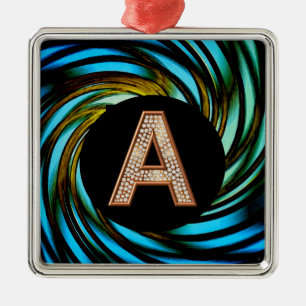 Adorno Metálico Letra Gold Bling A Swirl Verde azulado