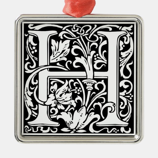 Adorno Metálico Letra H Monograma medieval Art Nouveau (Frente)