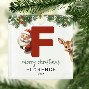 Adorno Metálico Letra infantil F Monograma Árbol de Navidad