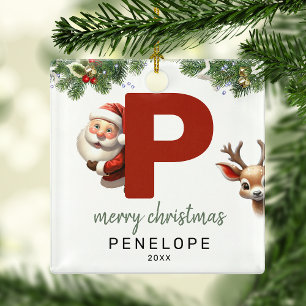 Adorno Metálico Letra infantil P Monograma Árbol de Navidad