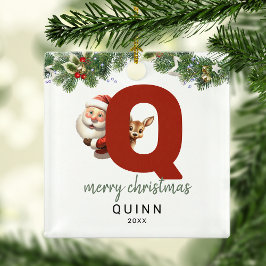 Adorno Metálico Letra infantil Q Monograma Árbol de Navidad