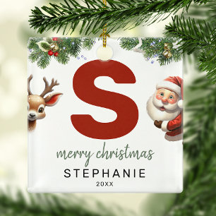 Adorno Metálico Letra infantil S Monograma Árbol de Navidad
