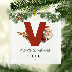 Adorno Metálico Letra infantil V Monograma Árbol de Navidad